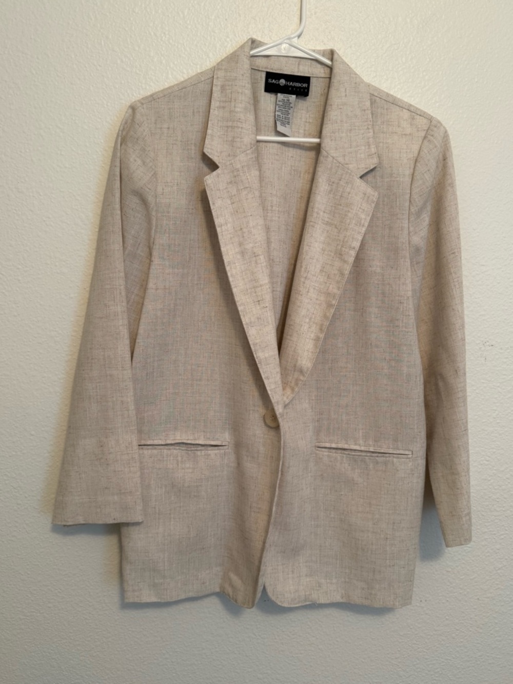 Ladies Sag Harbor Beige Linen-Blend Jacket Size 14